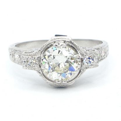 1.20 Carat K/SI European Cut Platinum Art Deco Diamond Ring