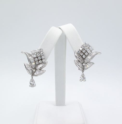 diamond, baguette, 1950's vintage, earrings, diamonds