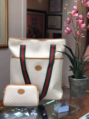 Picture of Vintage Gucci Shoppers Tote and Make-up Pouch