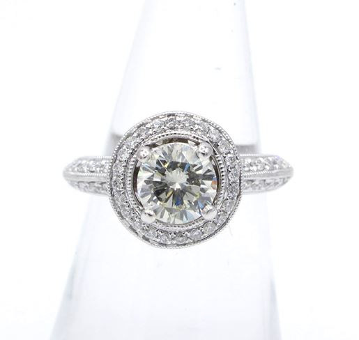 diamond, halo, engagement, ring, white gold