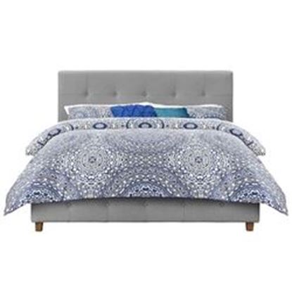 图片 Queen size Grey Linen Upholstered Platform Bed with Button-Tufted Headboard