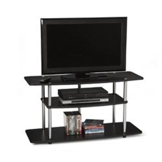 Picture of 3-Tier Flat Screen TV Stand in Black Wood Grain / Stainless Steel
