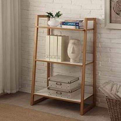 图片 Modern Bookcase with 3 Shelves in Bamboo/White Finish