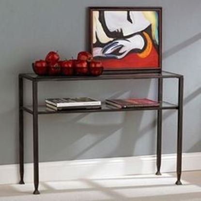 图片 Black Metal Frame Sofa Table with Clear Tempered-Glass Top Shelves