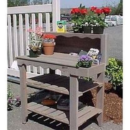 Picture of Outdoor Cedar Wood Potting Bench Bakers Rack Garden Storage Table in Grey