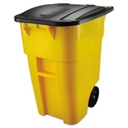 Picture of 50 Gallon Yellow Commercial Heavy-Duty Trash Can with Black Lid