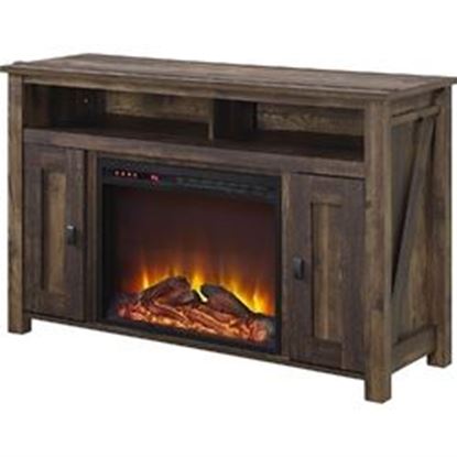 Foto de 50-inch TV Stand in Medium Brown Wood with 1,500 Watt Electric Fireplace