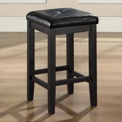Image de Set of 2 - Black 24-inch Backless Barstools with Faux Leather Seat
