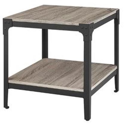 Image de Set of 2 Modern Metal Frame End Table Nightstand in Driftwood Finish
