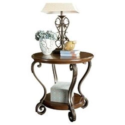 Picture of Accent End Table Nightstand in Brown Wood with Scrolling Metal Legs