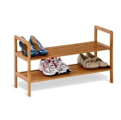 Picture of 2-Tier Bamboo Shoe Shelf Rack - Holds 6 to 8 Pairs of Shoes