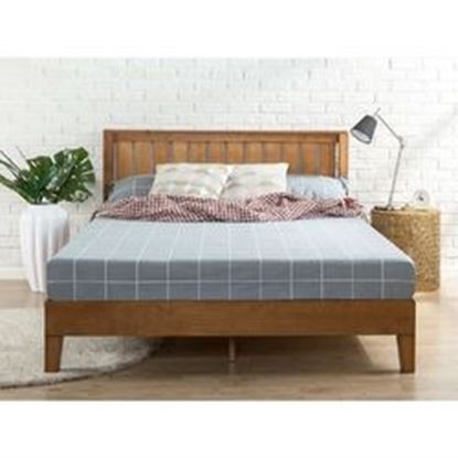 图片 Full size Solid Wood Platform Bed Frame with Headboard in Medium Brown Finish