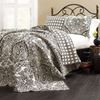 Picture of Queen size 3-Piece Quilt Set 100-Percent Cotton in Charcoal Damask