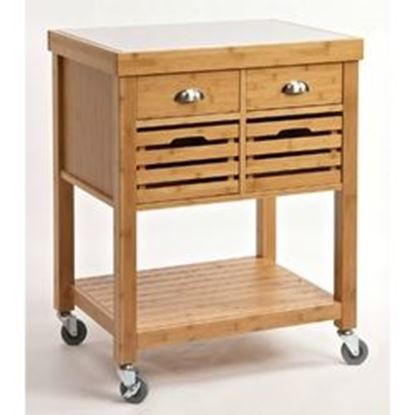 Image de Stainless Steel Top Bamboo Wood Kitchen Cart with Casters