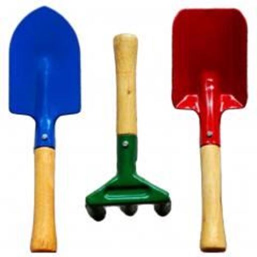 Picture of Wood Handle  Colorful Metal Garden Weeder Bow Rake Shovels-(Set Of Three)
