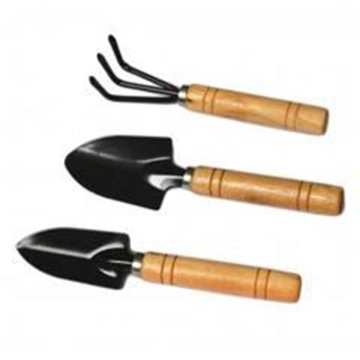 Picture of Practical Wood Handle Metal Garden Weeder Bow Rake Shovels-(Set Of Three)