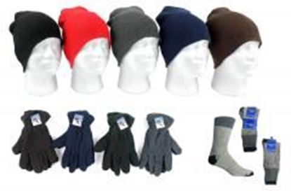 Foto de Adult Beanie Knit Hats, Men's Fleece Gloves, and T Case Pack 180