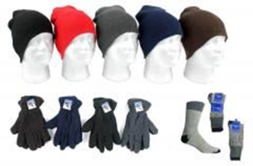 Picture of Adult Beanie Knit Hats, Men's Fleece Gloves, and T Case Pack 180