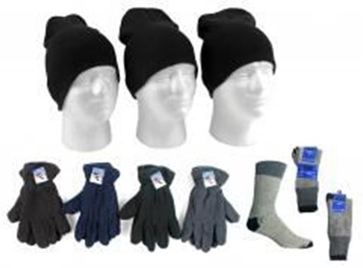Picture of Adult Beanie Knit Hats, Fleece Gloves, and Thermal Case Pack 180