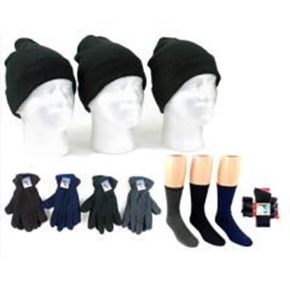 Foto de Adult Cuffed Knit Hats, Men's Fleece Gloves, and W Case Pack 180