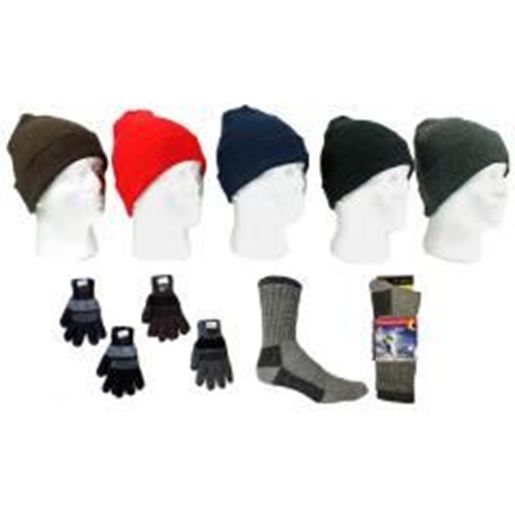 Picture of Adult Knit Cuffed Hat, Men's Knit Gloves, and Men' Case Pack 180