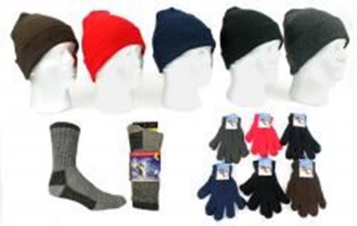 Picture of Adult Knit Hat, Magic Gloves & Mens Wool Socks Com Case Pack 180