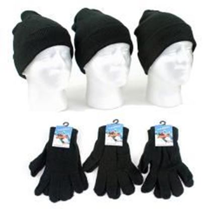 Foto de Adult Cuffed Winter Knit Hats & Magic Gloves Set - Black Case Pack 120