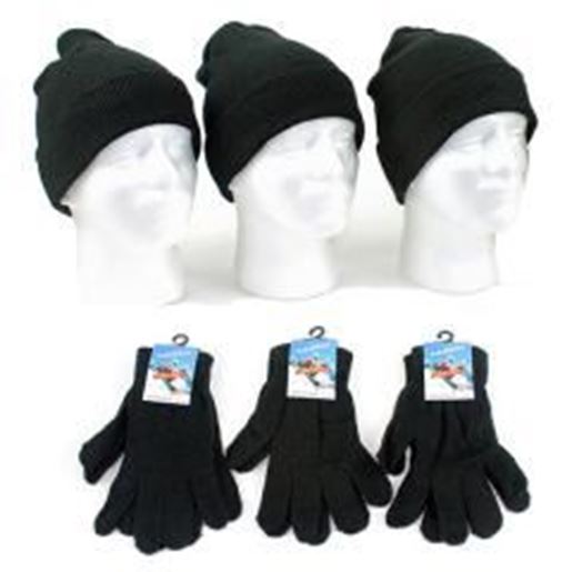 Picture of Adult Cuffed Winter Knit Hats & Magic Gloves Set - Black Case Pack 120
