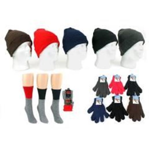 Picture of Adult Cuffed Winter Knit Hats, Adult Magic Gloves, & Women's Thermal Socks Case Pack 180