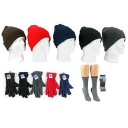 Picture of Adult Cuffed Winter Knit Hats, Women's Fleece Gloves, and Women's Merino Wool Blend Socks Combo Case Pack 180