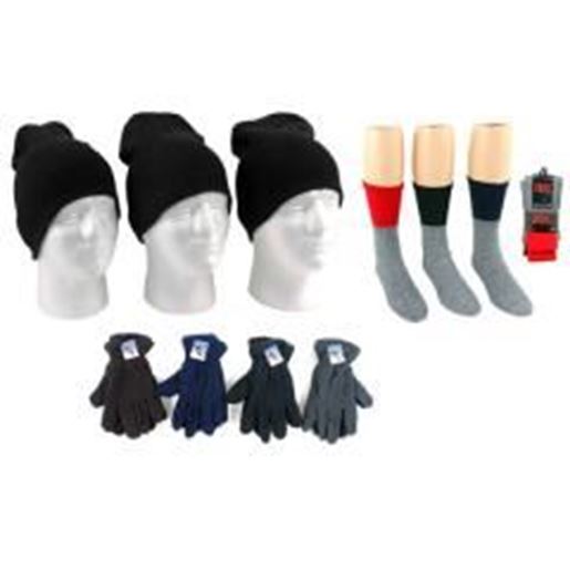 Picture of Adult Beanie Winter Knit Hats, Men's Fleece Gloves, and Men's Thermal Socks Combo Case Pack 180