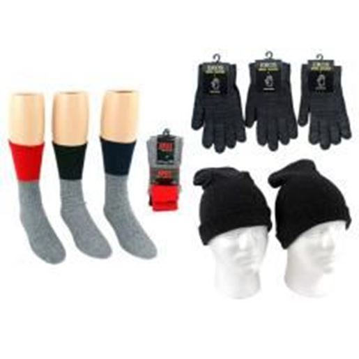 Foto de Adult Merino Wool Combo - Hats, Gloves, and Socks - Red, Black, Blue Case Pack 180