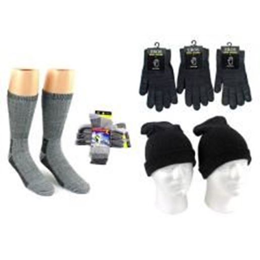Picture of Adult Merino Wool Combo - Hats, Gloves, and Socks - Light Grey, Black Case Pack 180