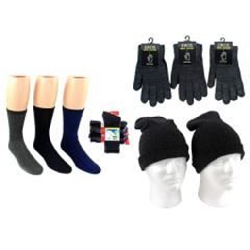 Picture of Adult Merino Wool Combo - Hats, Gloves, and Socks - Black, Blue, Grey Case Pack 180