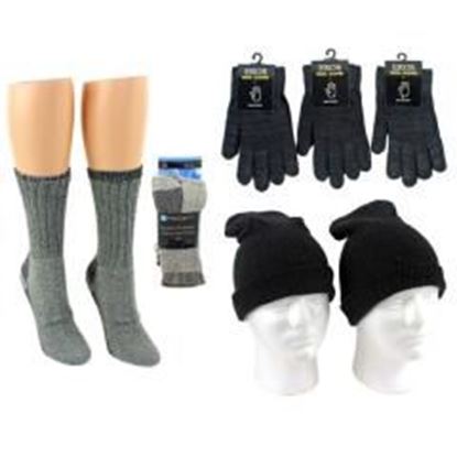 Foto de Adult Merino Wool Combo - Hats, Gloves, and Socks - Black, Light Grey Case Pack 180