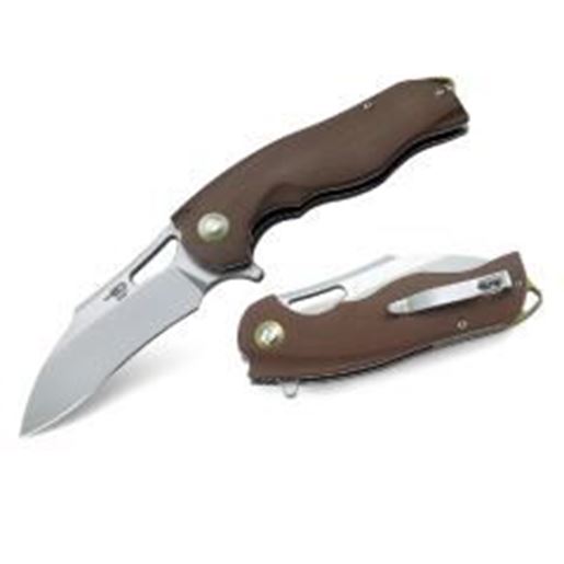 Foto de Bestech Rhino Folder 3.625 in Satin Plain Beige G-10 Handle