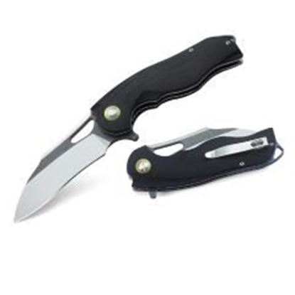 图片 Bestech Rhino Folder 3.625 in Gray Satin Plain Black G-10