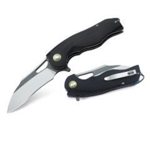 Foto de Bestech Rhino Folder 3.625 in Gray Satin Plain Black G-10