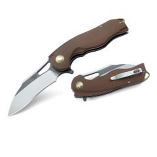 Foto de Bestech Rhino Folder 3.625 in Gray Satin Plain Beige G-10