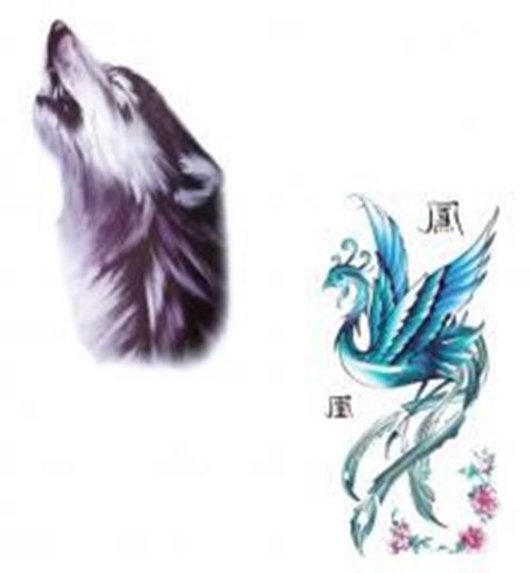 Picture of Wolf And Phoenix Temporary Tattoos Waterproof Stickers-Set Of Two