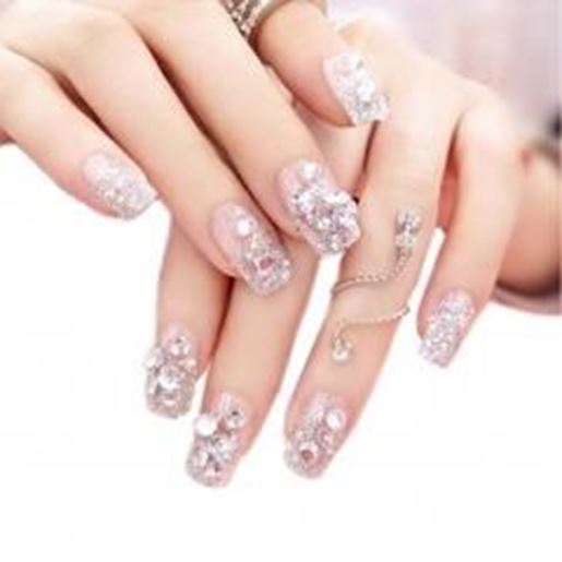 Picture of Charming Wedding Bridal French Nails Fake Nail Rhinestones Nail Art Design, #17