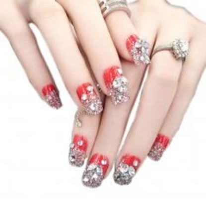 Picture of Charming Wedding Bridal French Nails Fake Nail Rhinestones Nail Art Design, #09