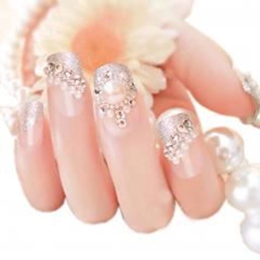 Picture of Charming Wedding Bridal French Nails Fake Nail Rhinestones Nail Art Design, #04