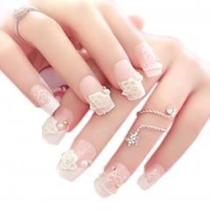 Picture of Charming Wedding Bridal French Nails Fake Nail Rhinestones Nail Art Design, #01