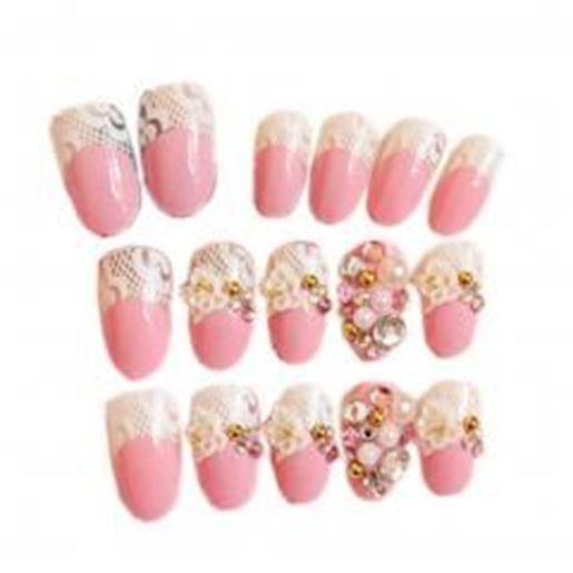 Picture of Stylish Wedding Bridal Nail Jewelry French Nails Rhinestone Nail Art False Nails, #21