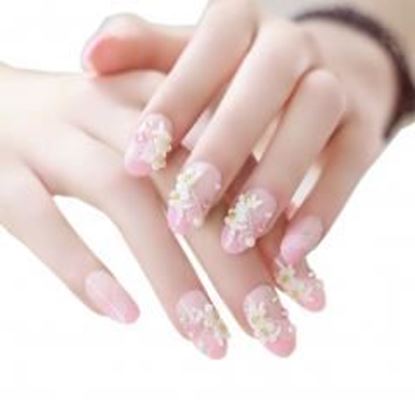 Picture of Stylish Wedding Bridal Nail Jewelry French Nails Rhinestone Nail Art False Nails, #20