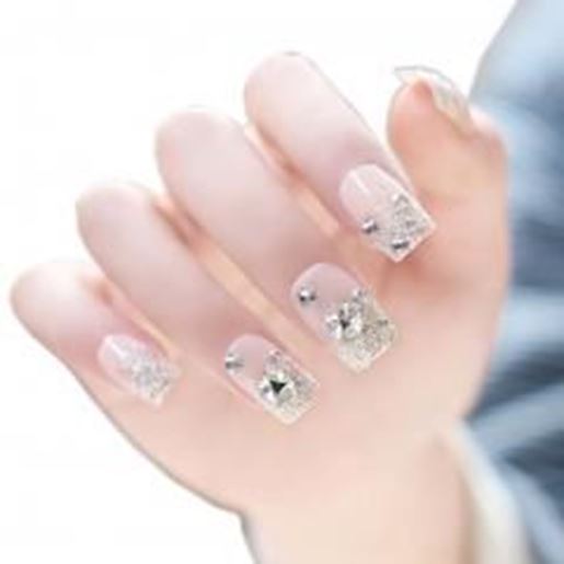 Picture of Stylish Wedding Bridal Nail Jewelry French Nails Rhinestone Nail Art False Nails, #19