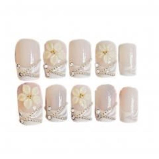 Picture of Stylish Wedding Bridal Nail Jewelry French Nails Rhinestone Nail Art False Nails, #18