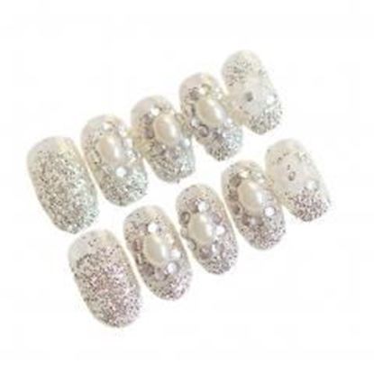 Picture of Stylish Wedding Bridal Nail Jewelry French Nails Rhinestone Nail Art False Nails, #17