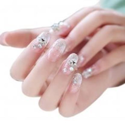 Picture of Stylish Wedding Bridal Nail Jewelry French Nails Rhinestone Nail Art False Nails, #15